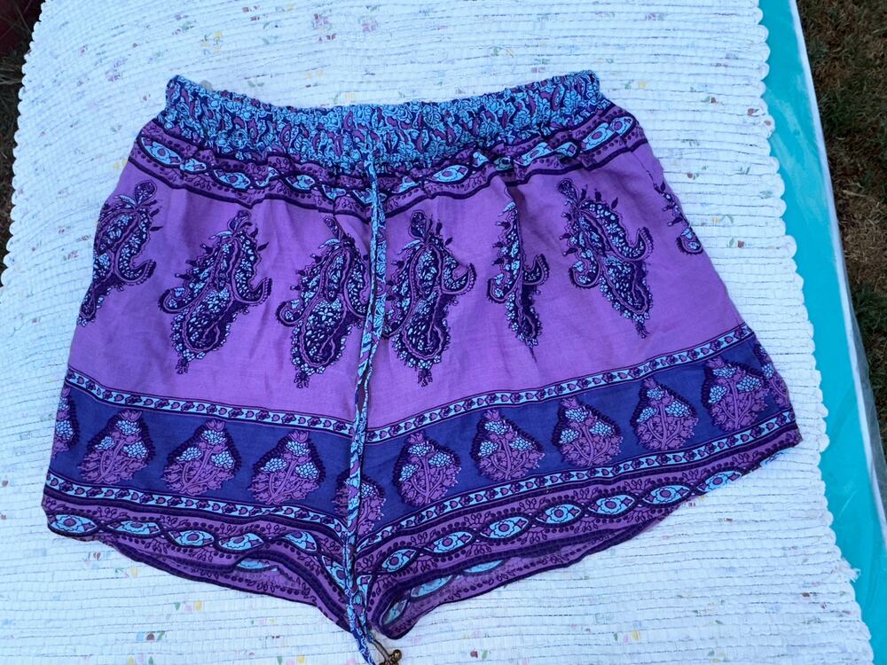 ARNHEM BOHO PURPLE BLOCK PRINT SHORTS S